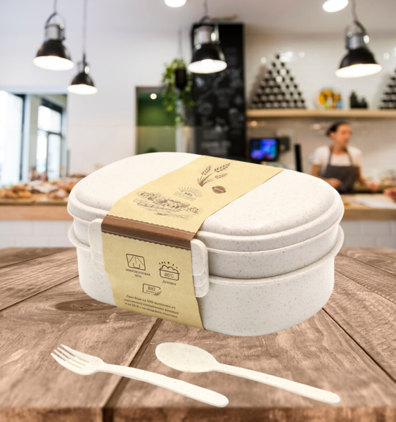 Ланчбокс (контейнер для еды) Terens / Контейнер для еды из пшеничного волокна 0,9 л со столовыми приборами